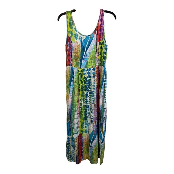 JAMS WORLD small paint abstract tie dye Aztec maxi dress pockets, pleated - Picture 2 of 9